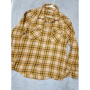 Stoic Shirt Mens Large Flannel Western Pearl Snap Plaid Yellow Outdoor Rodeo L